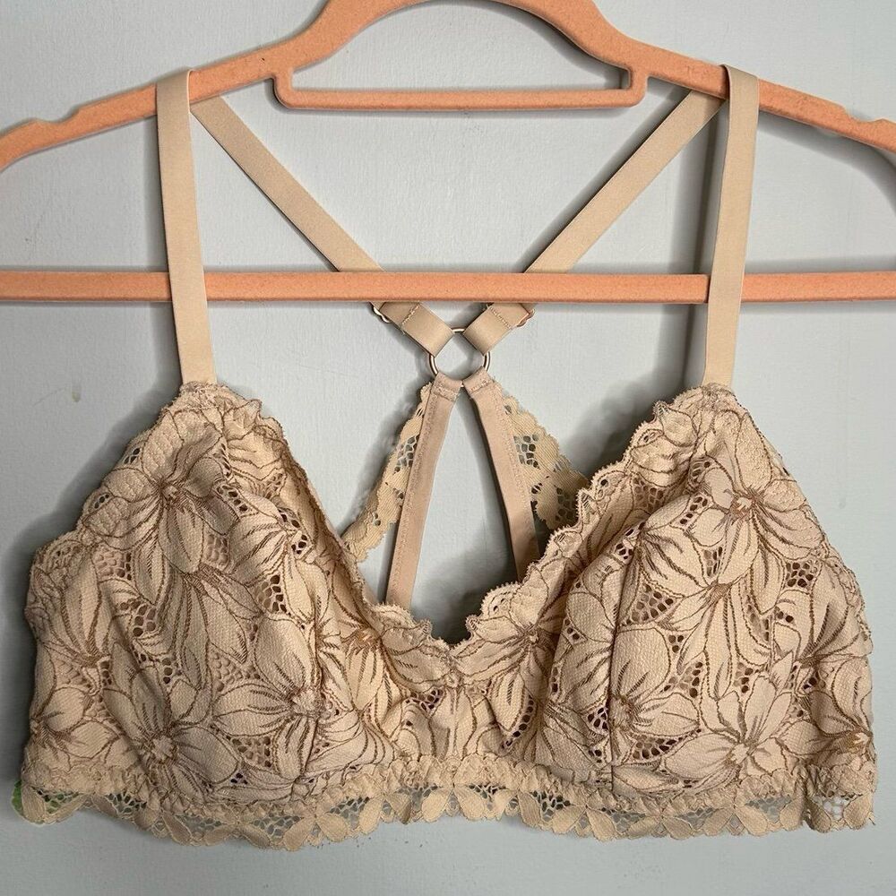 Aerie Tan Neutral Lace Racerback Bralette Size XL